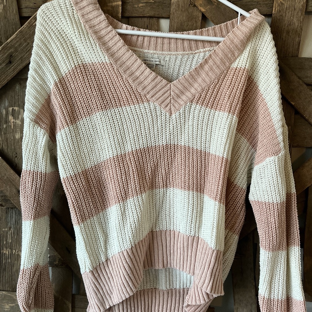 American Eagle V-Neck Striped Sweater
